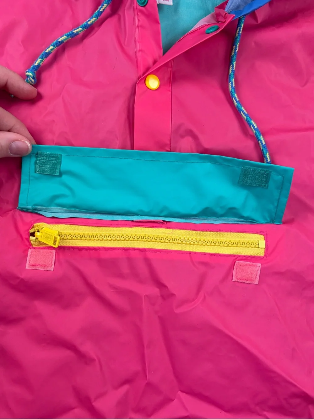 Vtg 90s Gymboree Kids PVC Nylon Colorful Waterproof Rain Poncho Rainbow‎ Tag S/M